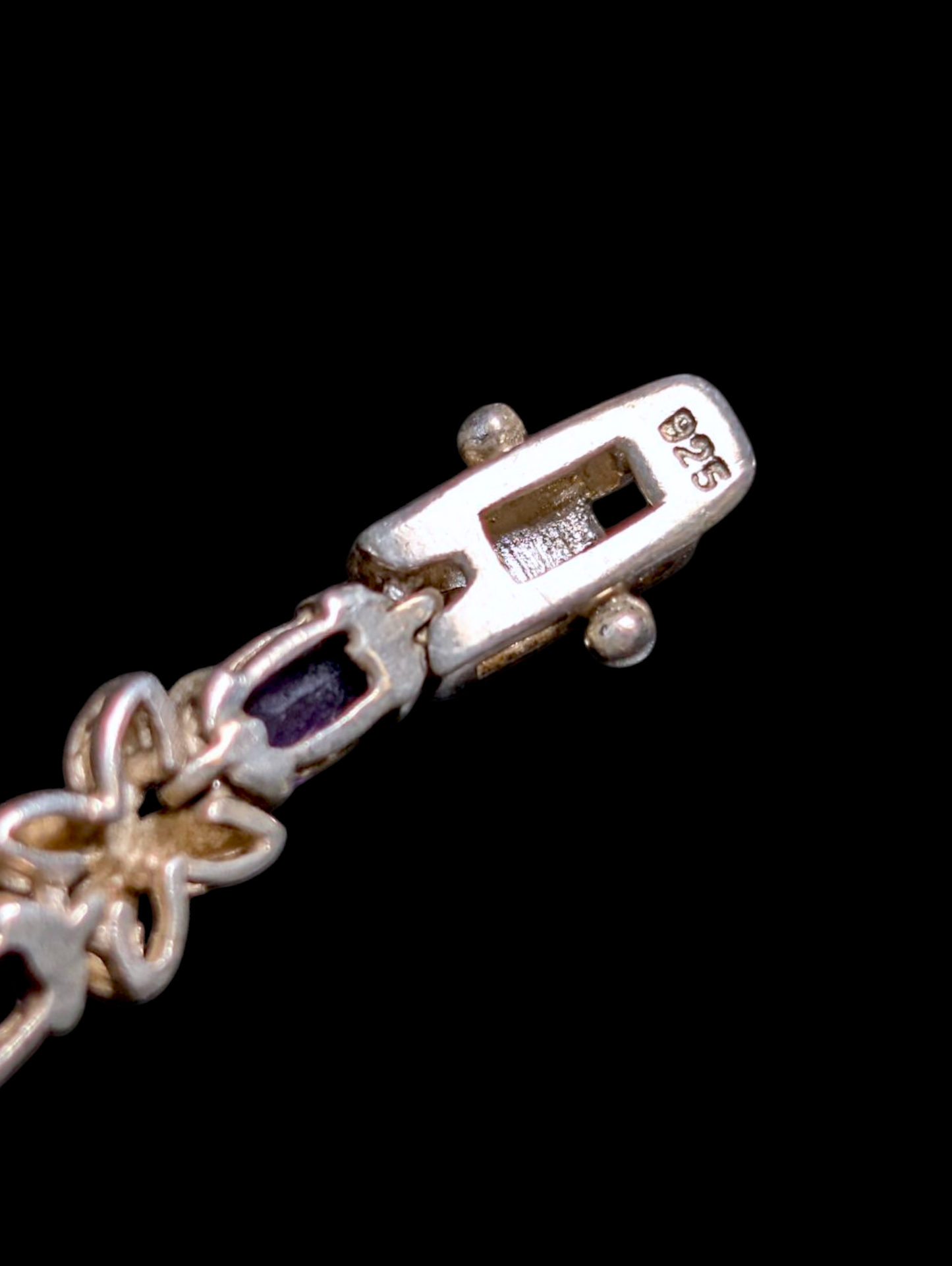 Vintage Oval Cut Genuine Amethyst Sterling Silver Butterfly Tennis Bracelet