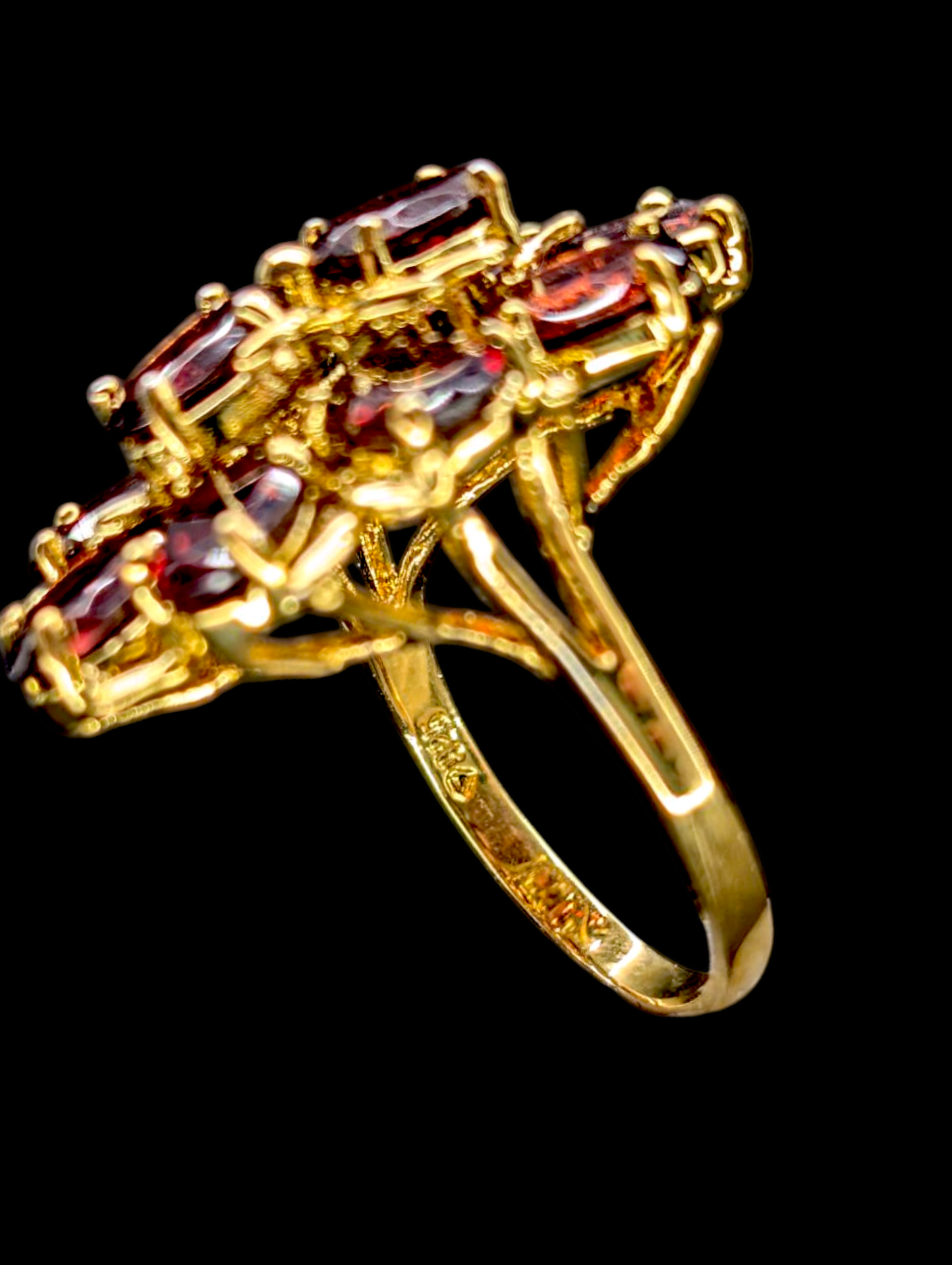 Vintage 7+ Carat Genuine Red Garnet 14k Yellow Gold Vermeil Cluster Ring