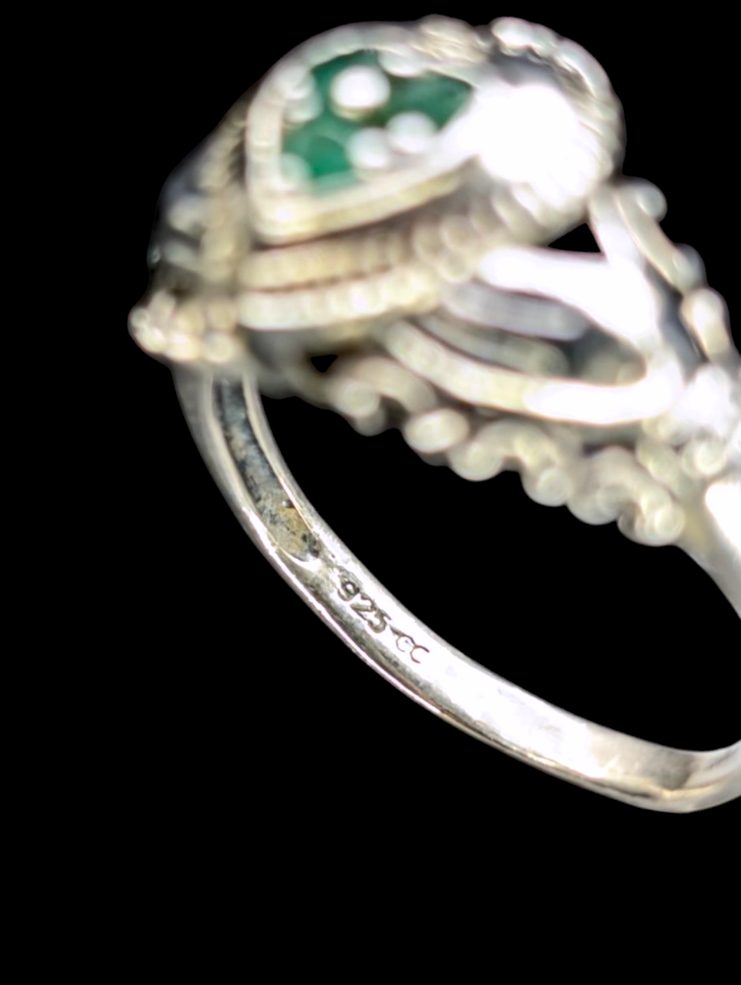 Vintage Claddagh Earth Mined Genuine Emerald and Diamond Sterling Silver Heart Ring