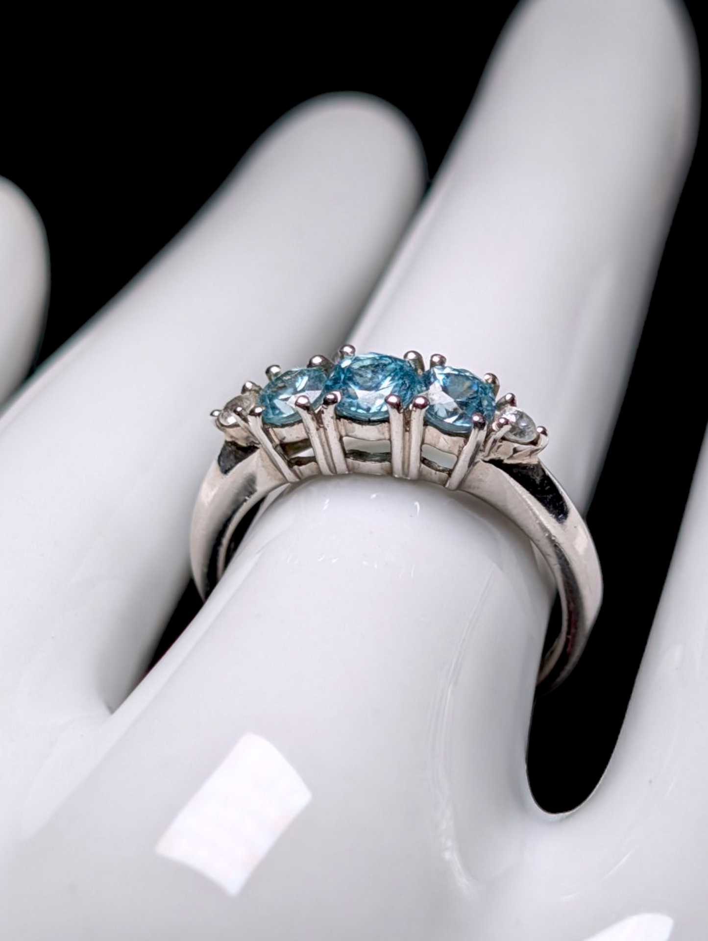 Vintage Dainty Round Cut Genuine Swiss Blue and White Topaz Sterling Silver Ring