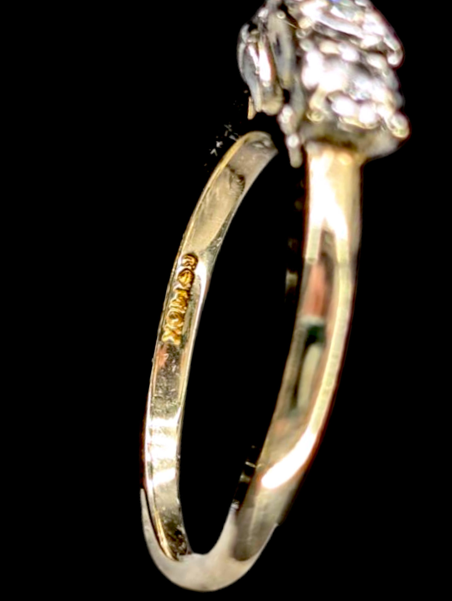 Vintage Solid 10k Gold and Platinum Earth Mined Genuine Diamond Trilogy Illusion Engagement Ring