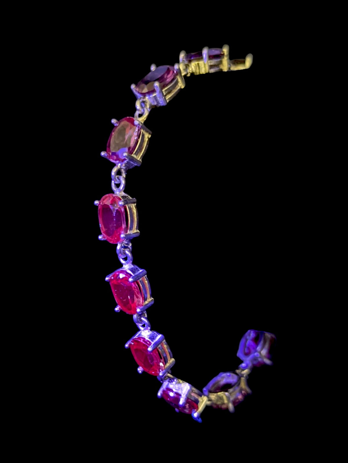 Vintage Designer Oval Cut Genuine Purple Sapphire Sterling Tennis Bracelet