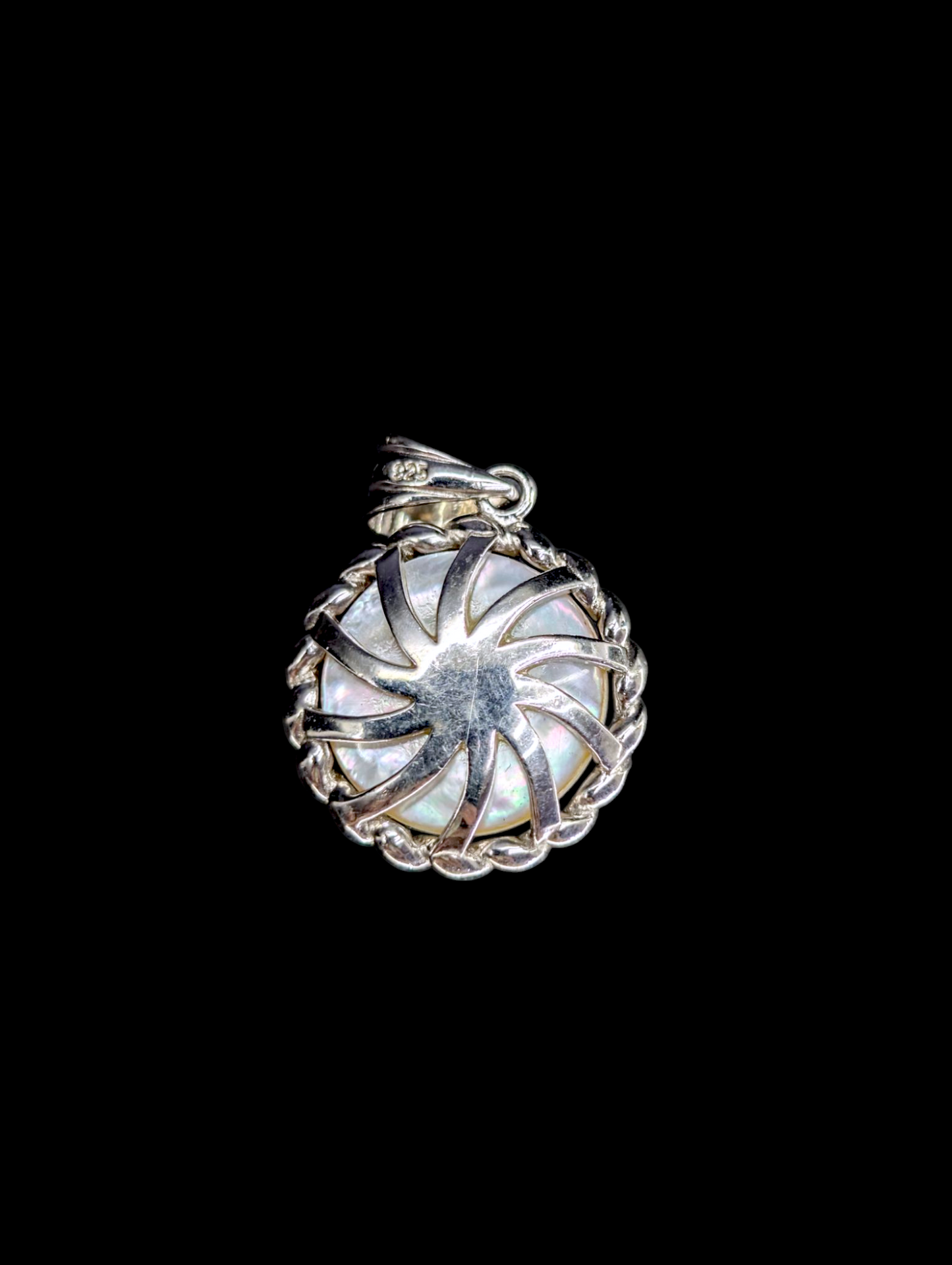 Vintage Cultured Cabochon Genuine Pearl Pendant in Sterling Silver