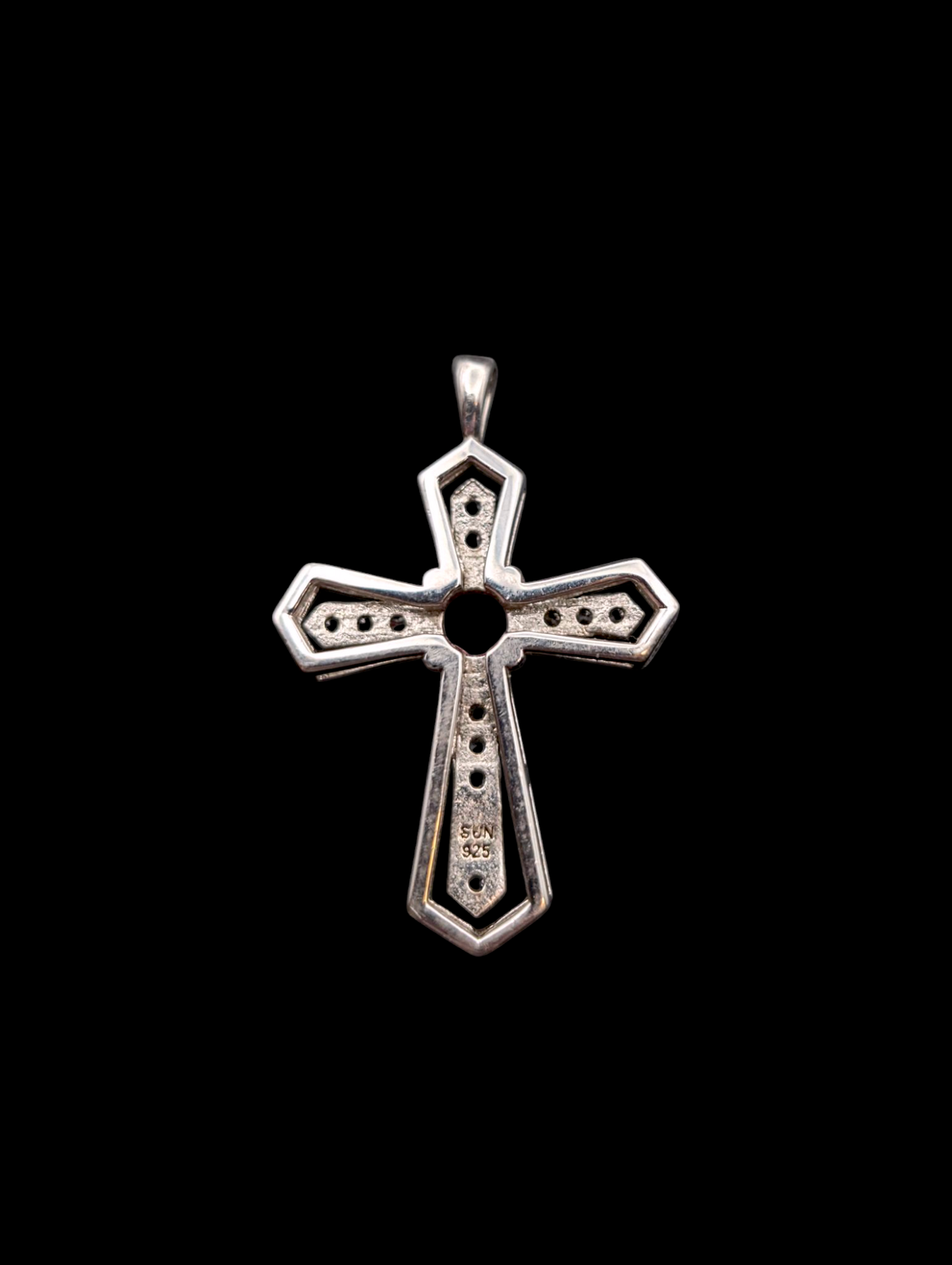 Vintage Cross with Genuine Ruby and Simulated Diamond Sterling Silver Pendant