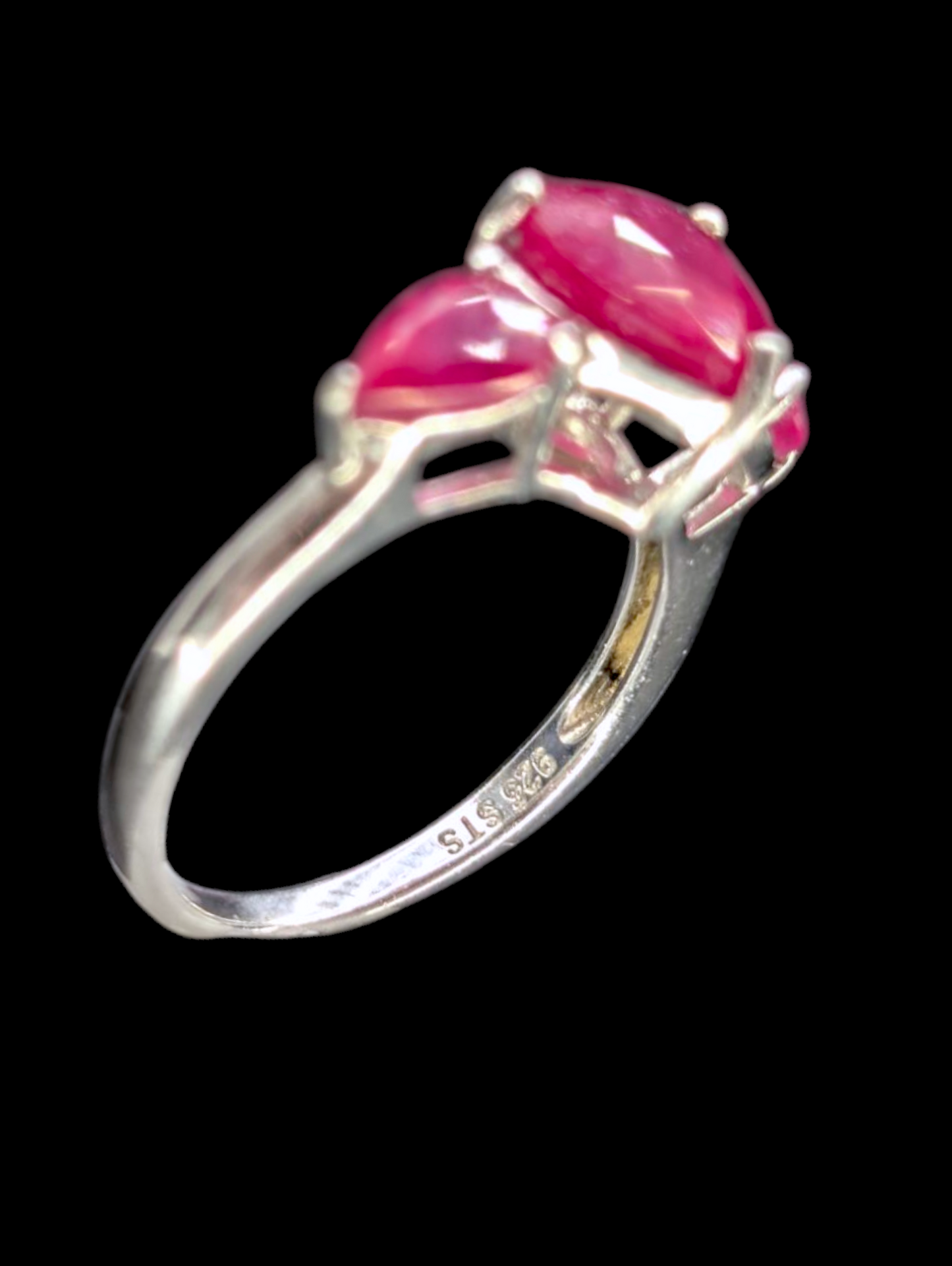 Vintage 2.5 Carat Heart and Pear Cut Earth Mined Genuine Ruby Rhodium over Sterling Silver Ring