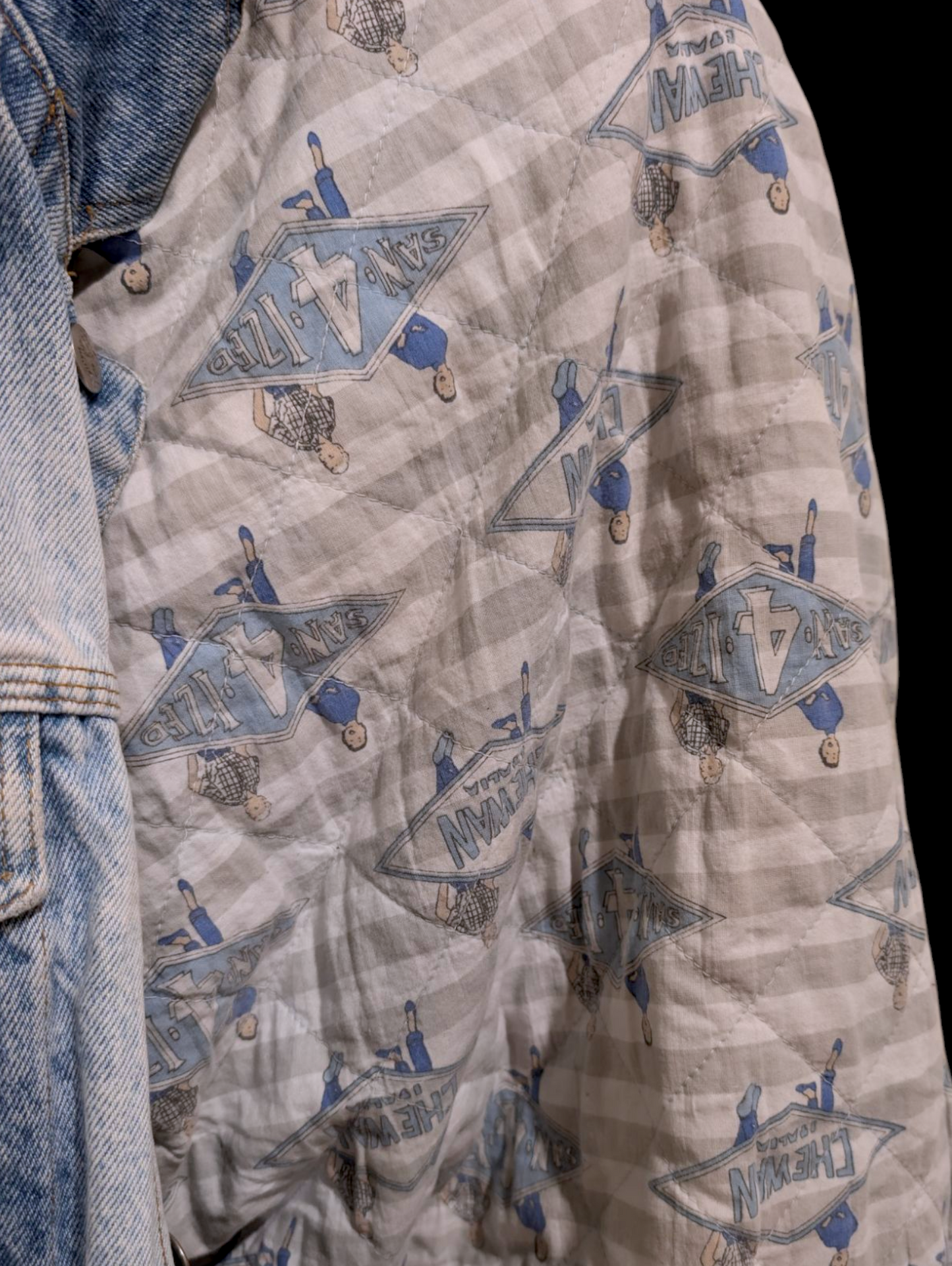 Vintage Chewan Italian Acid Wash Denim Bomber Patch Jacket