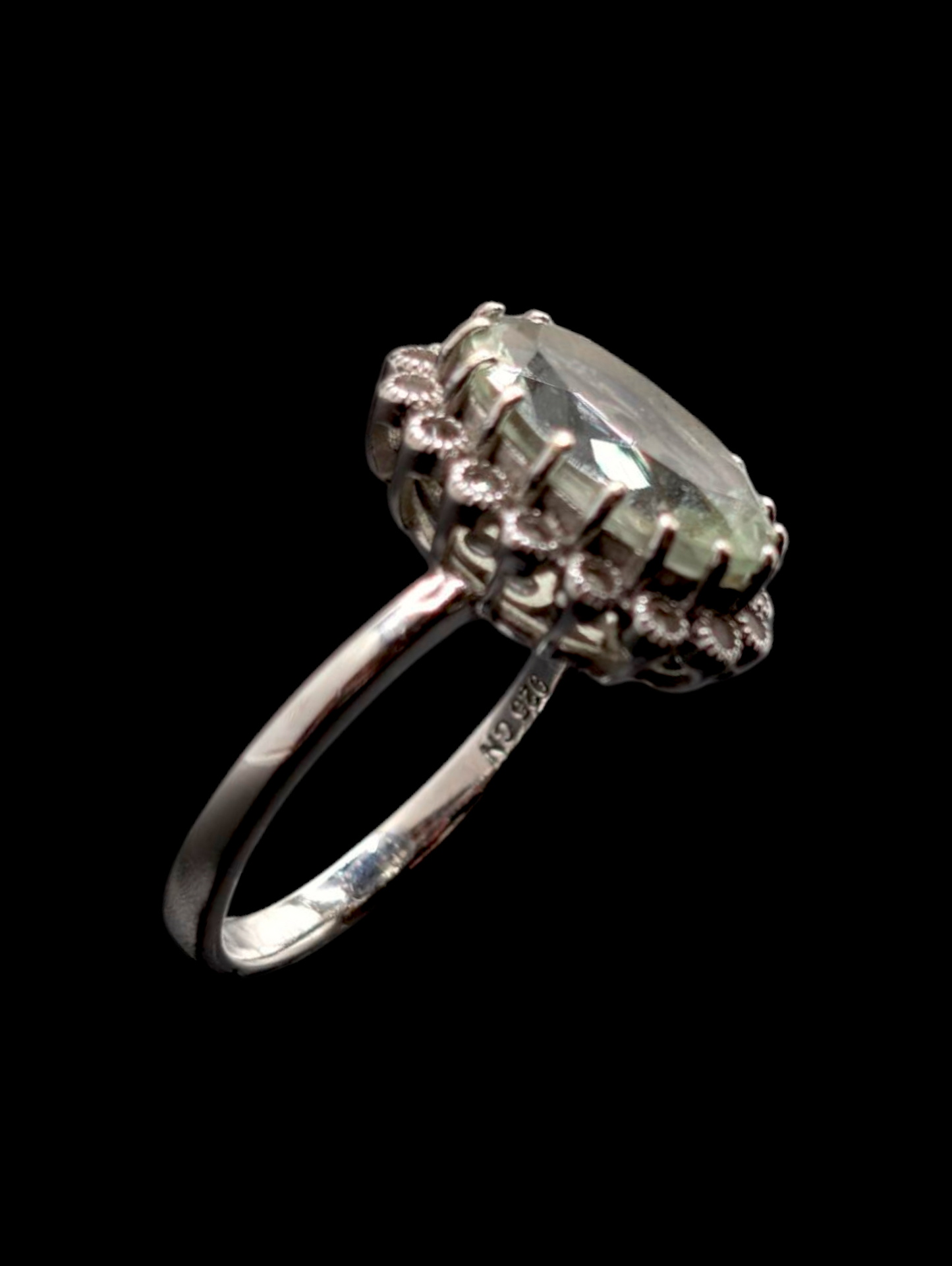 Vintage 5+ Carat Earth Mined Genuine Prasiolite and Zircon Halo Sterling Silver Ring
