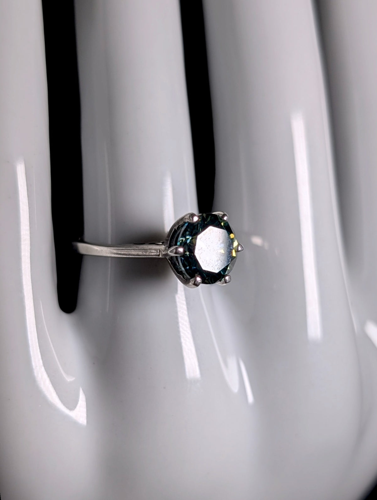 Vintage Round Cut Genuine Teal Moissanite Solitaire Sterling Silver Ring