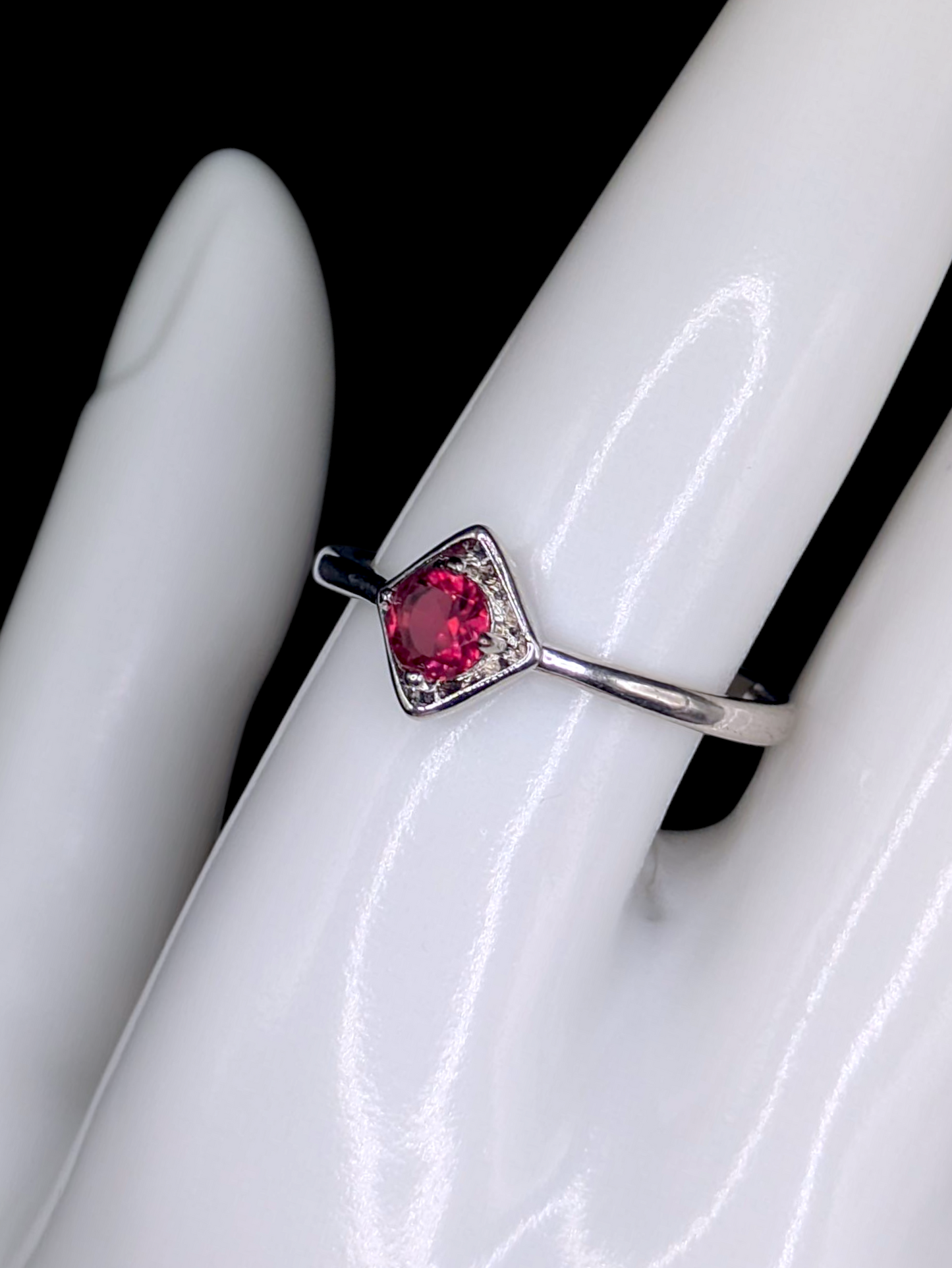 Vintage Inspired Round Brilliant Cut Simulated Ruby Solitaire Silver Toned Ring