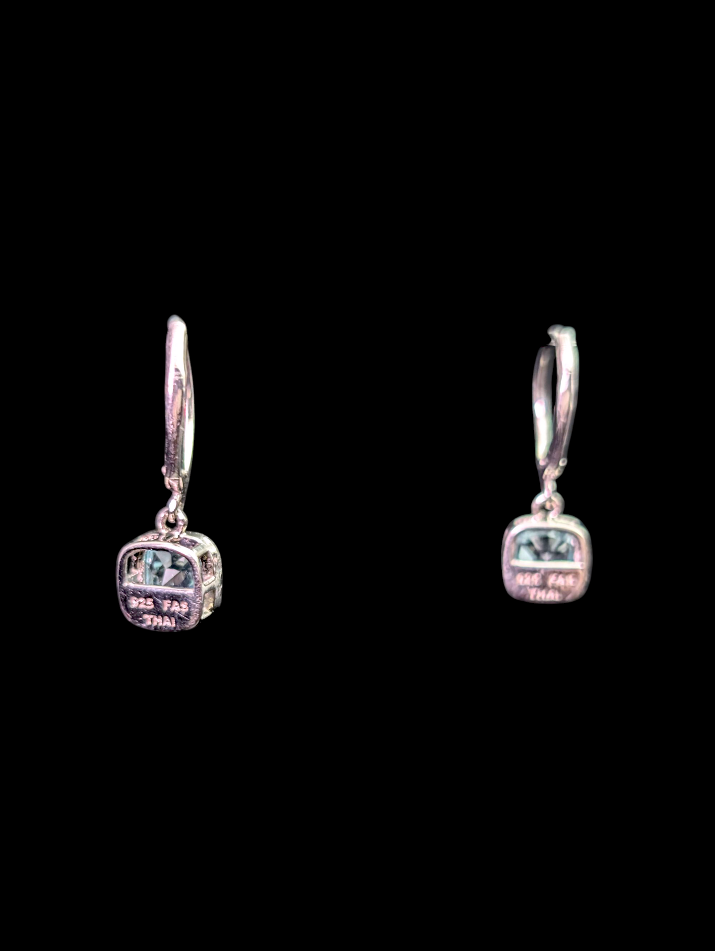 Vintage Princess Cut Genuine Sky Blue Topaz Sterling Silver Dangle Leverback Earrings