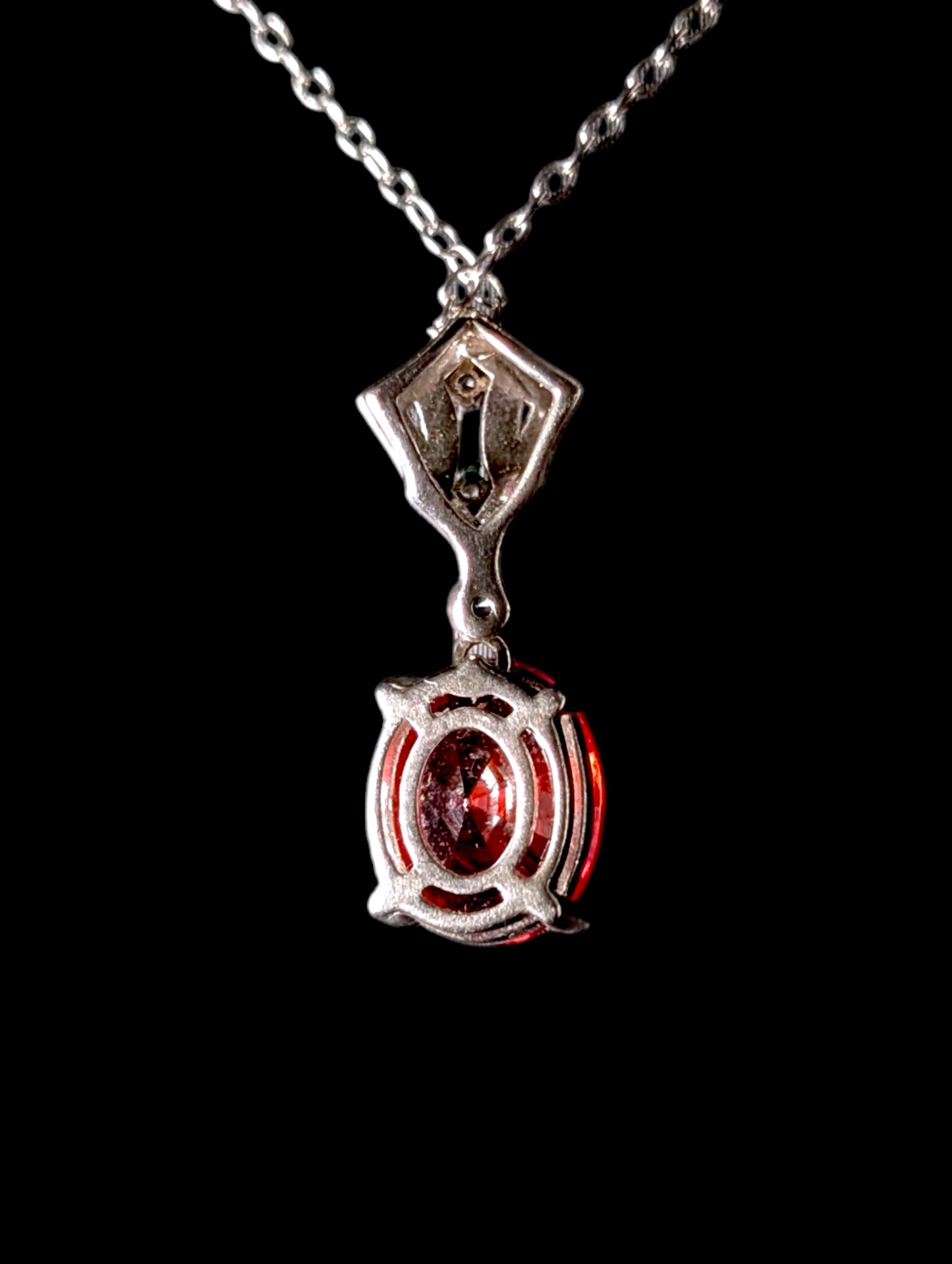 Vintage Simulated Mandarin Orange Garnet and Diamond Sterling Silver Pendant