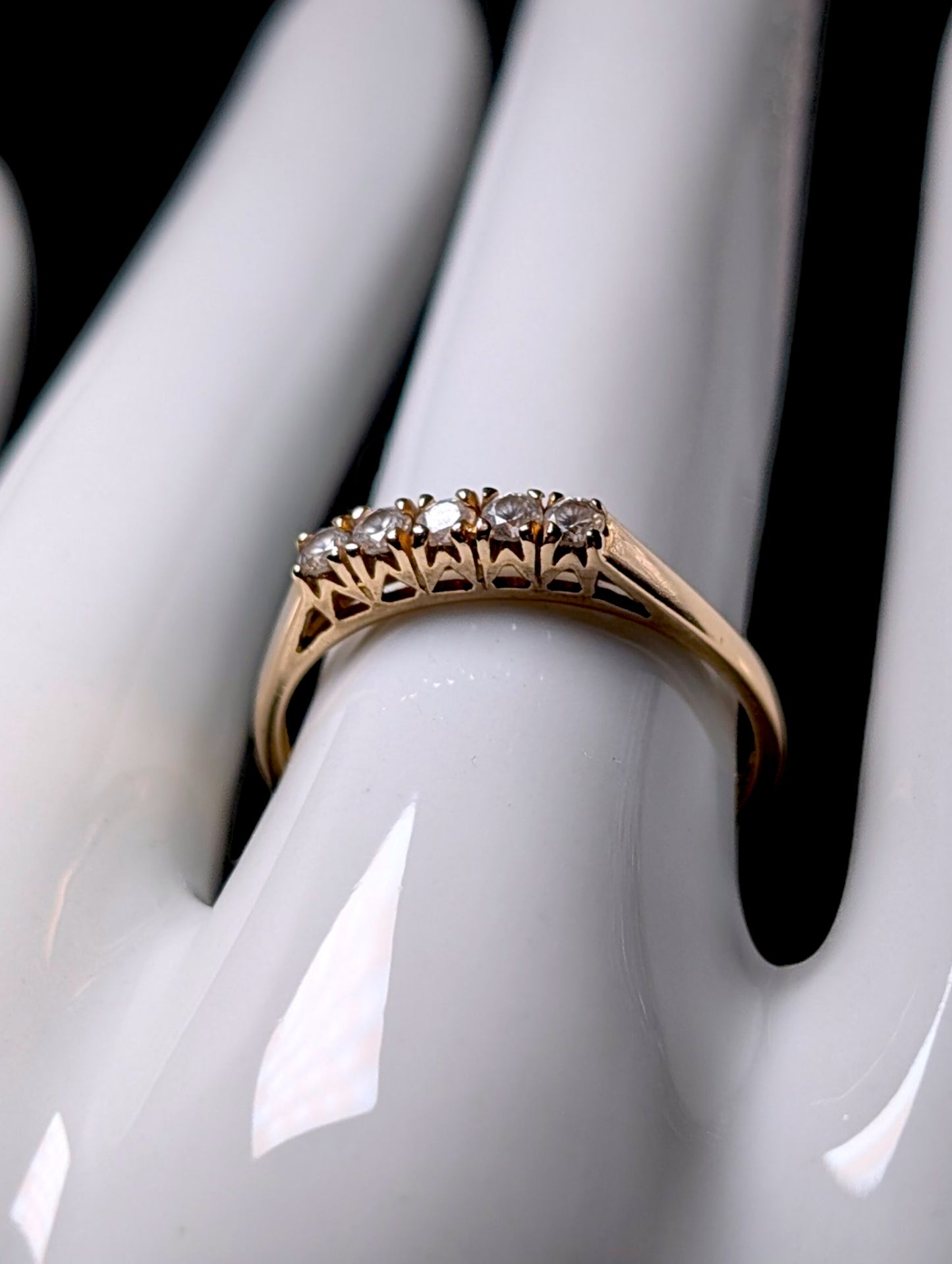 Vintage Dainty 14k Yellow Gold Simulated Diamond Wedding Ring Band