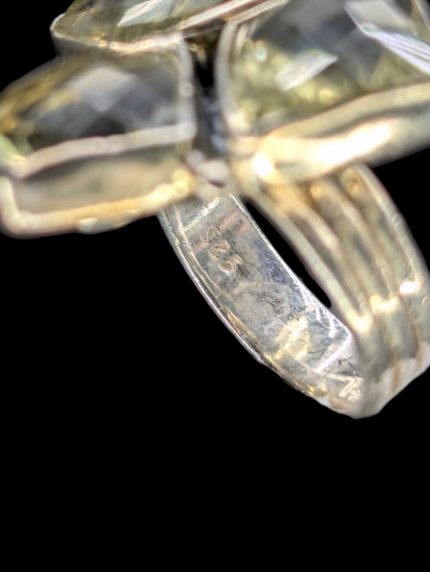 Vintage Tri Stone Genuine Lemon Quartz Sterling Silver Ring