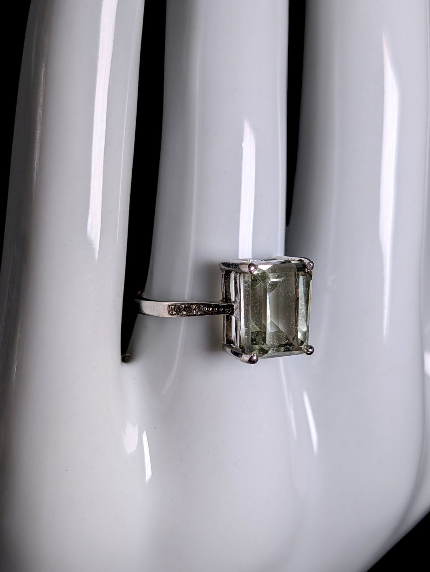 Vintage Emerald Cut Solitaire Genuine Prasiolite Sterling Silver