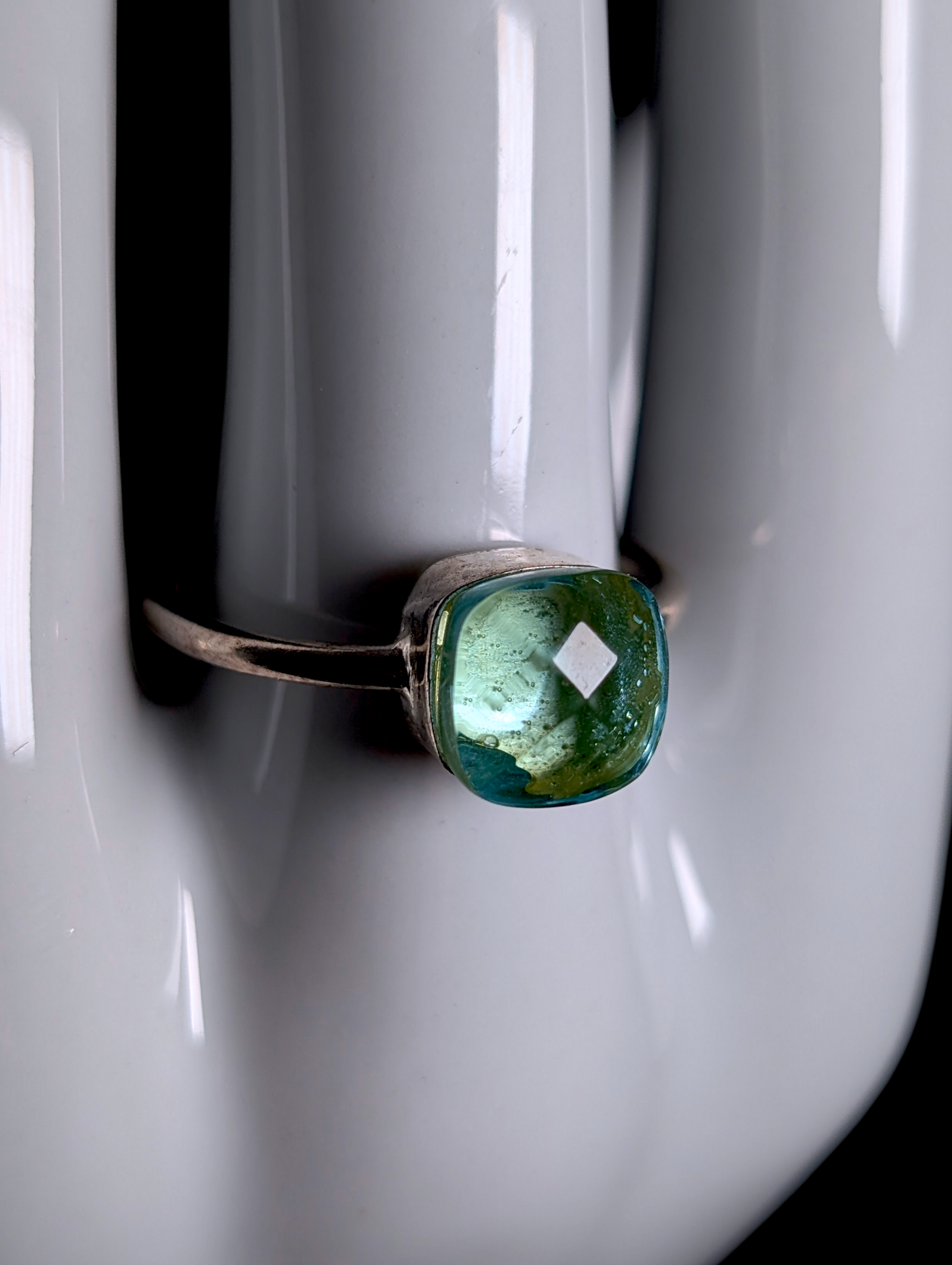 Vintage Cushion Checkerboard Cut Solitaire Genuine Tsavorite Green Garnet Solitaire Sterling Silver Ring
