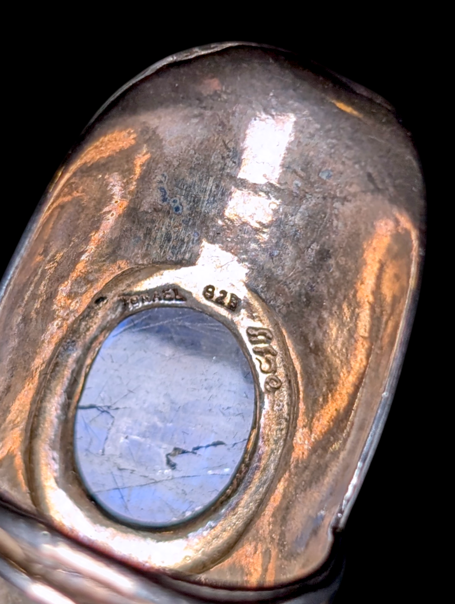 Vintage Designer Shablool Didae Genuine Moonstone Israel Sterling Silver Shield Ring