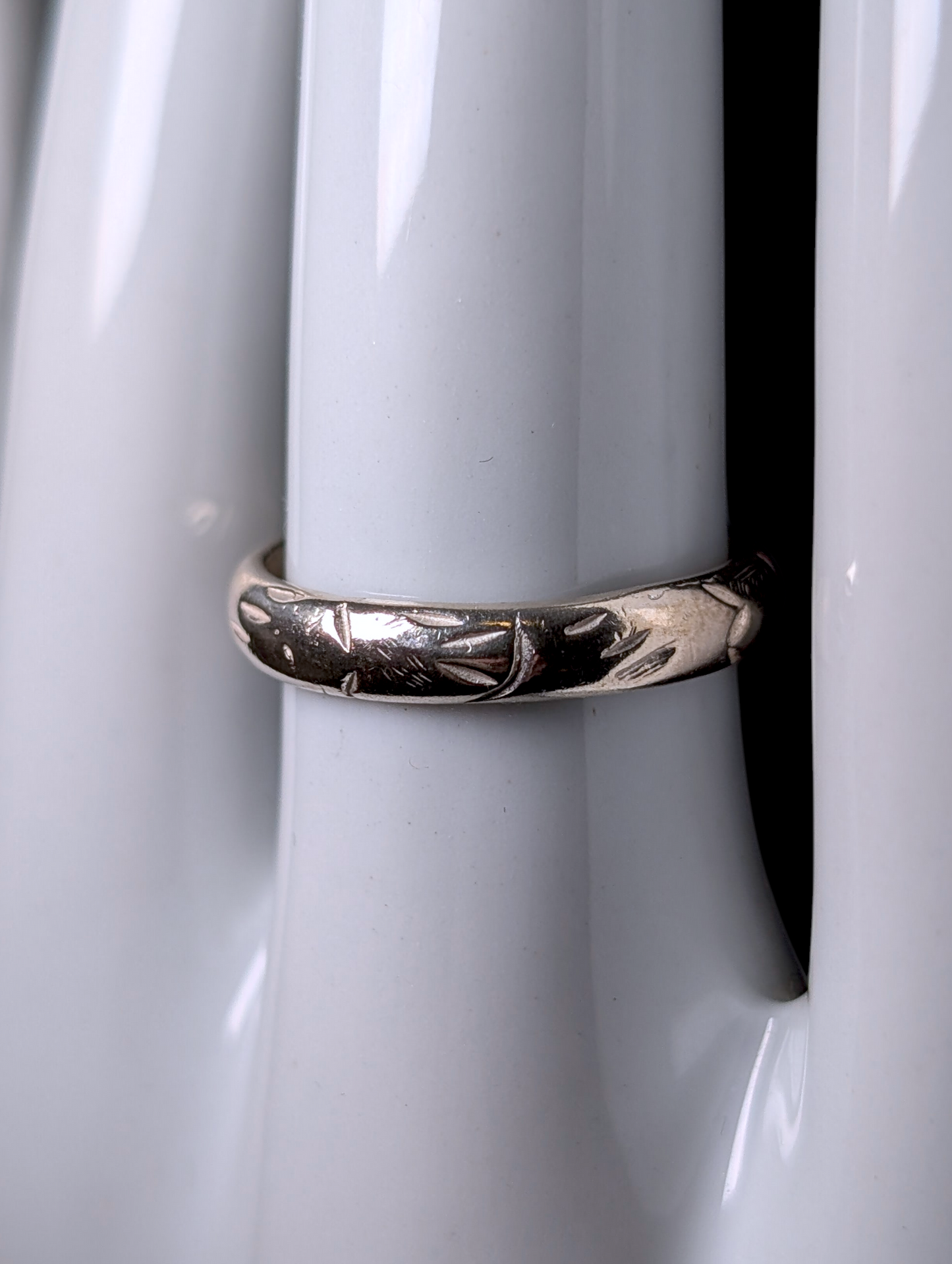 Vintage Dainty 3.75mm Wide Etched Sterling Silver Band Stackable Ring