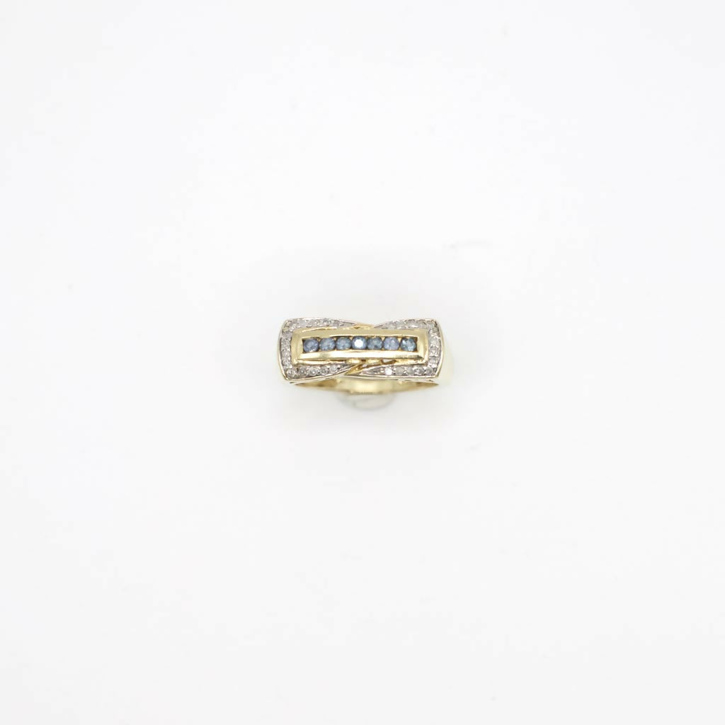 Vintage Genuine Diamond and Simulated Sapphire Ring In 10K Yellow Gold