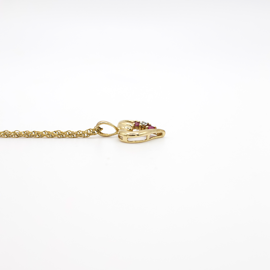 Vintage Genuine Diamond and Ruby Gold Vermeil Heart Pendant Necklace