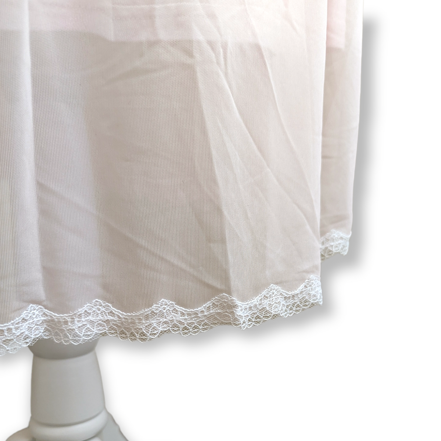 1960s Vanity Fair Two Piece Negligee Pinoir Floor Length Soft Pink Nightgown Set with Mother of Pearl Colored Buttons, Lace and Pleats