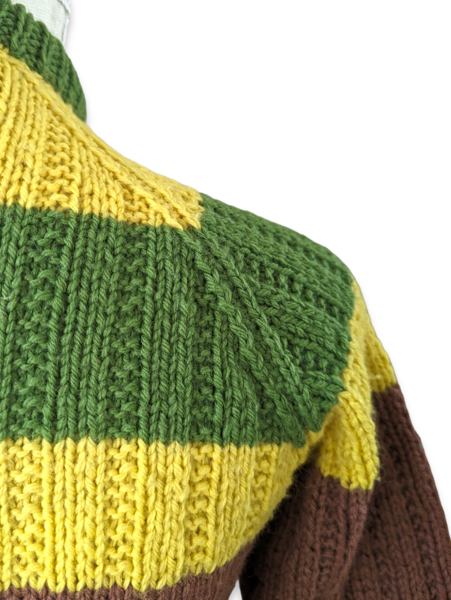 1970s Color Block Handmade Knit Zip Up Sweater