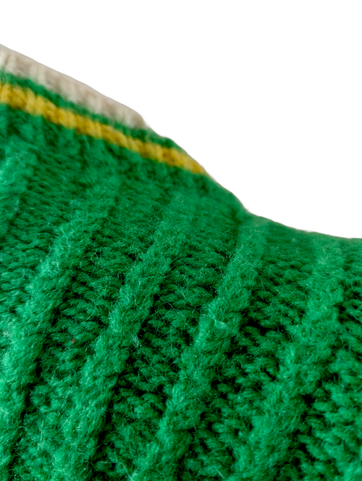 1950s - 1970s Cable Knit Handmade Wool V Neck Sweater in Green, Yellow and Cream