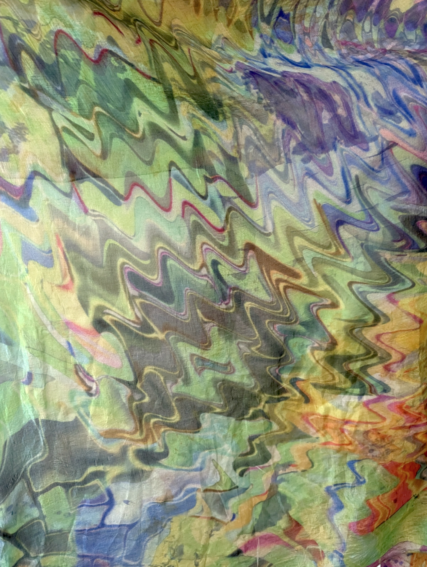 1990s - 2000s Extra Large Silk Scarf with Tie-dye Ripple Water Color Rainbow