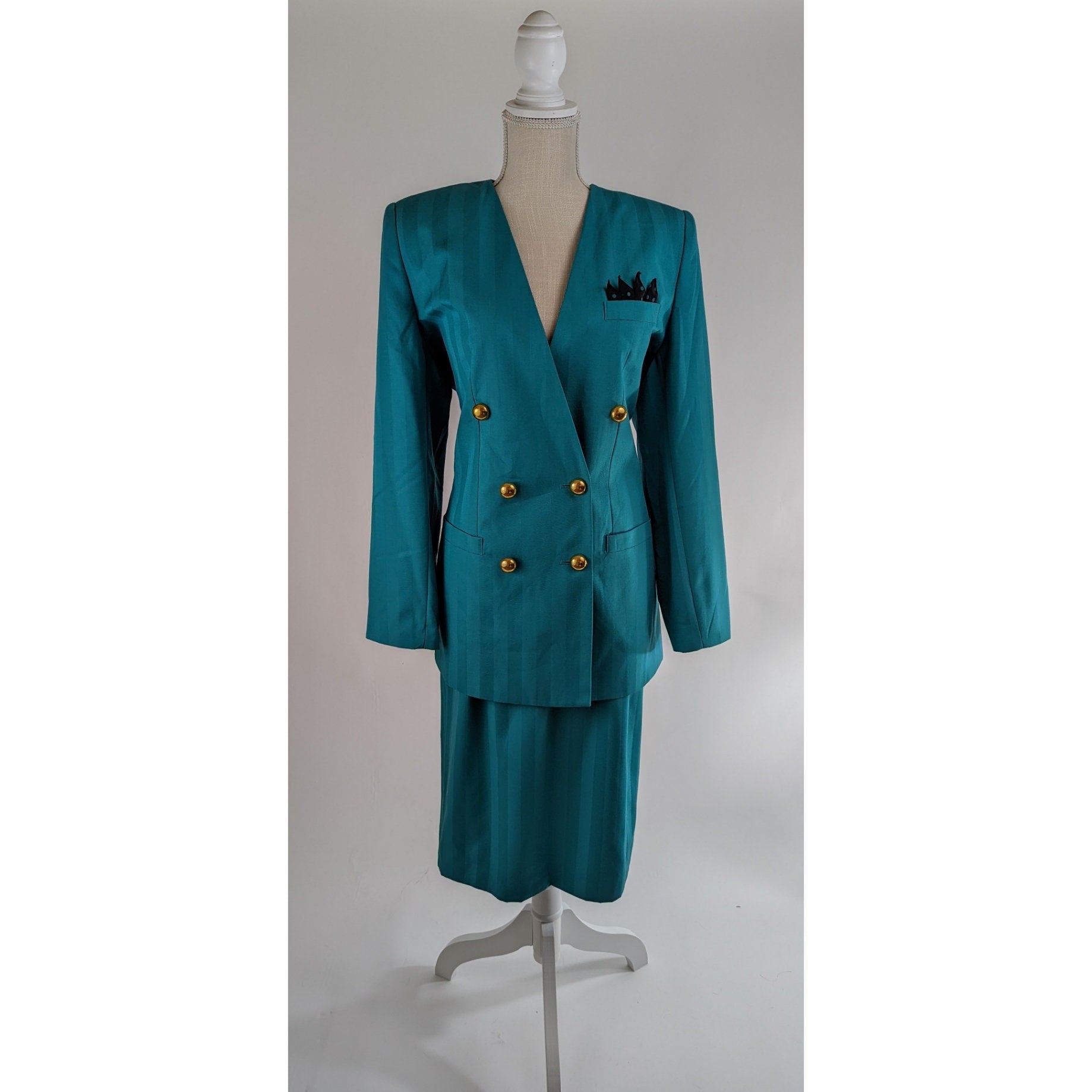 Vintage Worthington Striped Blue Aqua Two Piece Skirt and Jacket Dress