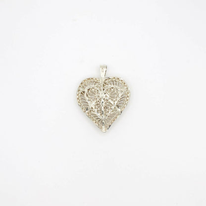 Vintage 14K White Gold Filigree Puff Heart Pendant