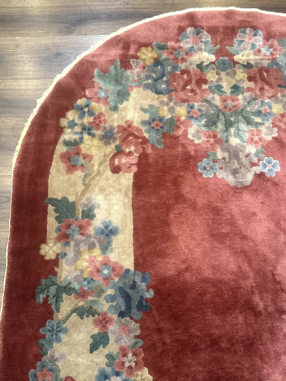 Oval Chinese Peking Rug 5x8, Pink, Floral, Vintage Chinese Wool Carpet