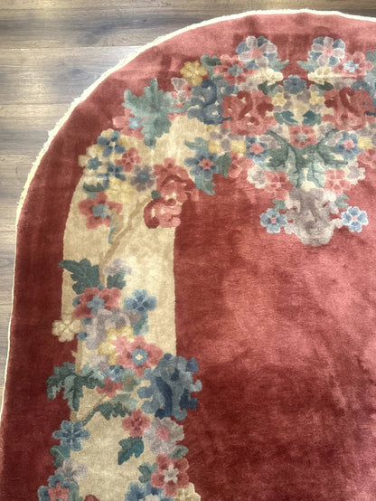 Oval Chinese Peking Rug 5x8, Pink, Floral, Vintage Chinese Wool Carpet
