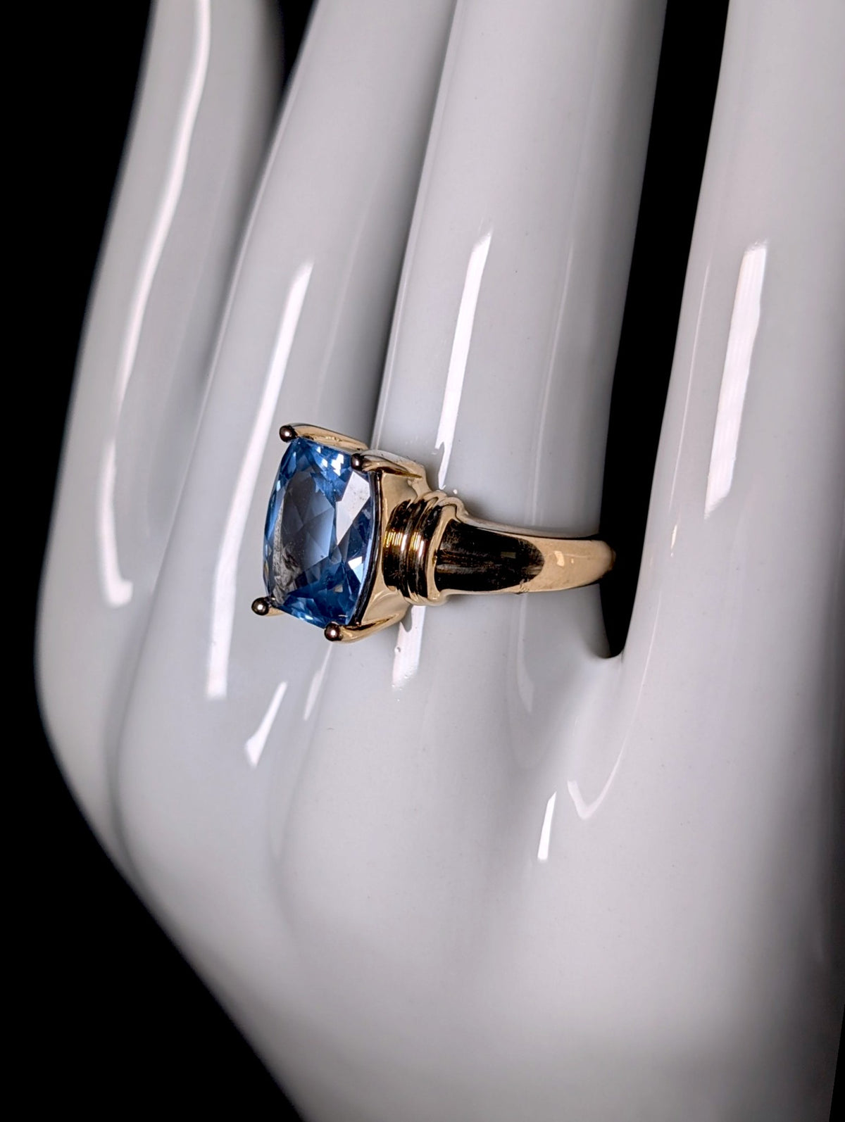 Vintage Radiant Cut Genuine Blue Topaz Solitaire 10k Gold over Sterling Silver Ring