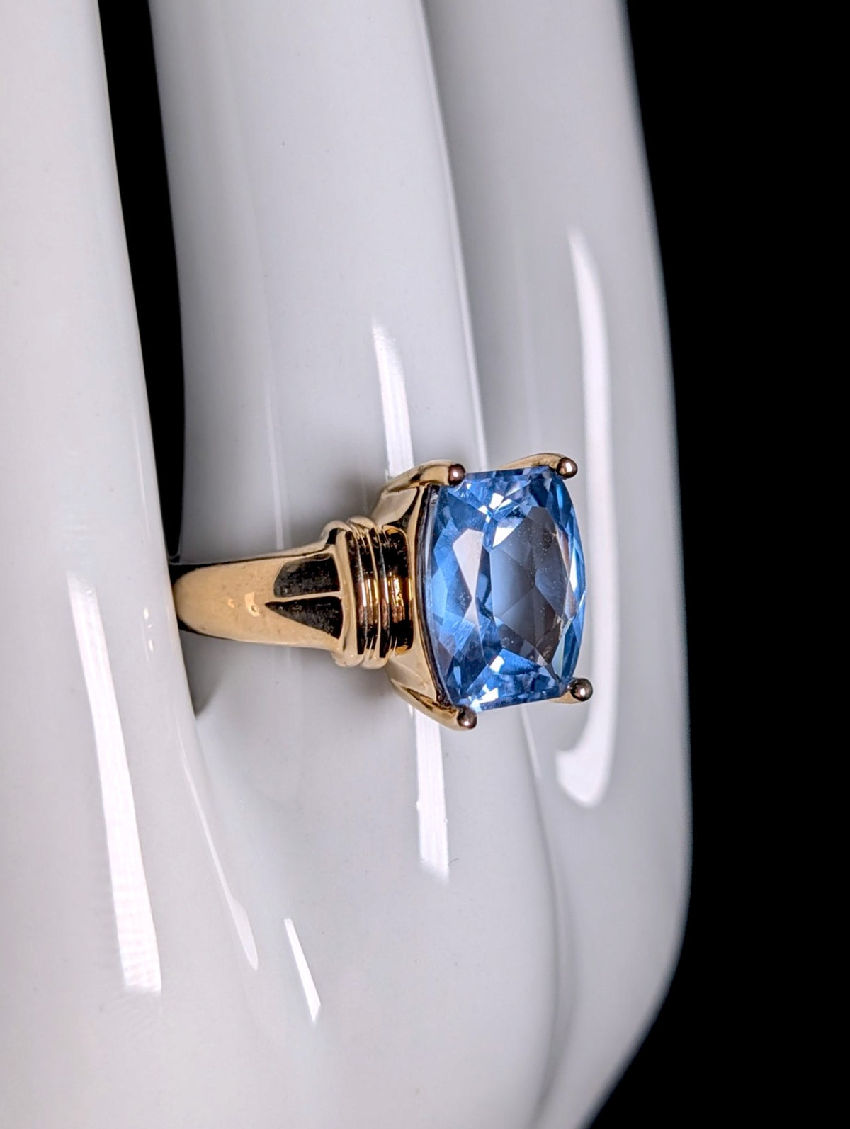 Vintage Radiant Cut Genuine Blue Topaz Solitaire 10k Gold over Sterling Silver Ring