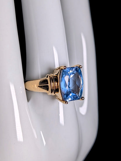 Vintage Radiant Cut Genuine Blue Topaz Solitaire 10k Gold over Sterling Silver Ring