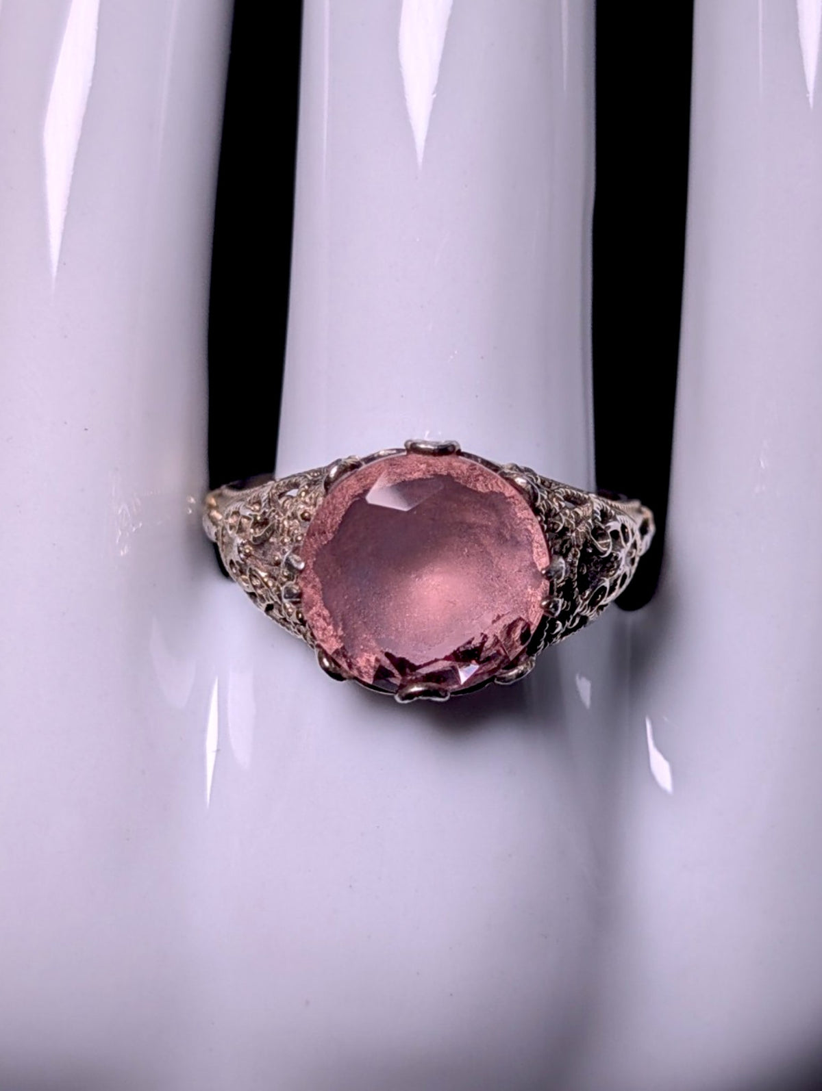 Vintage Art Deco Inspired Samuel Benham Round Cut Alexandrite Glass Antique Gold over Sterling Ring