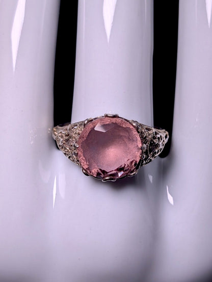 Vintage Art Deco Inspired Samuel Benham Round Cut Alexandrite Glass Antique Gold over Sterling Ring