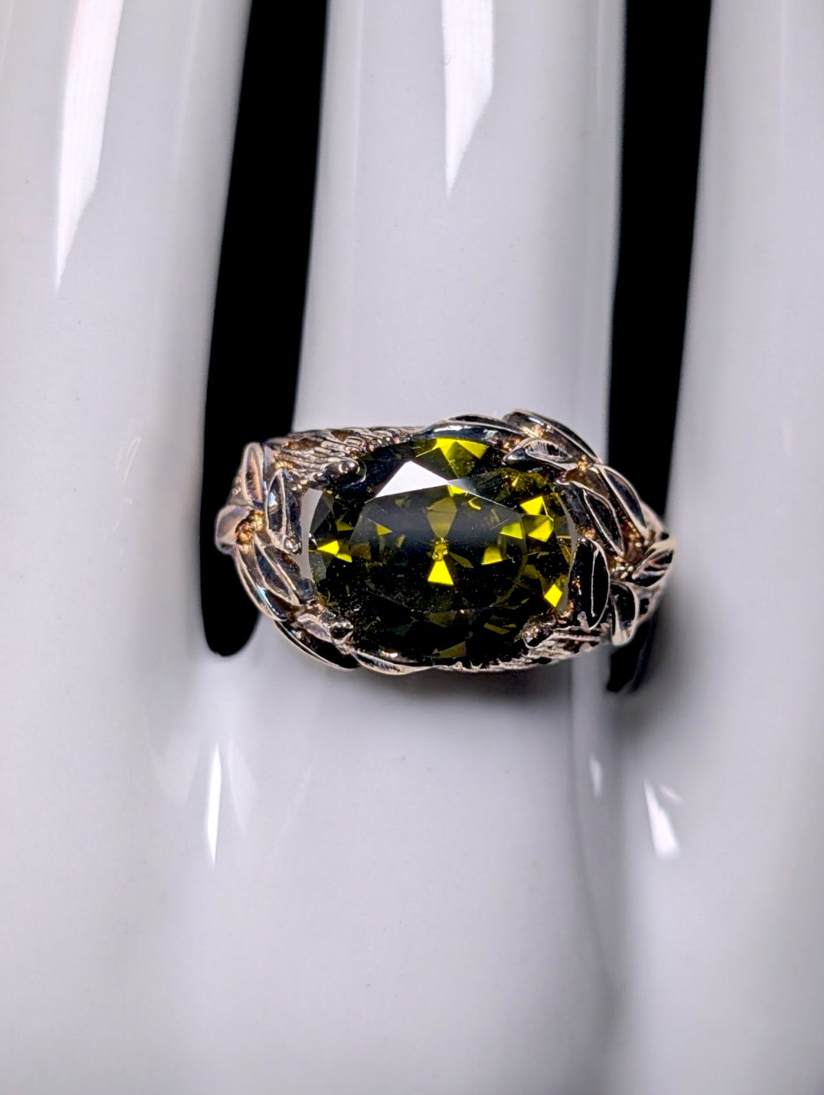 Vintage Large Genuine Sphene Solitaire Antique Gold over Sterling Ring