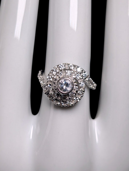 Vintage Mid-Century Inspired Simulated Diamond Sterling Silver Spiral Vacation Ring
