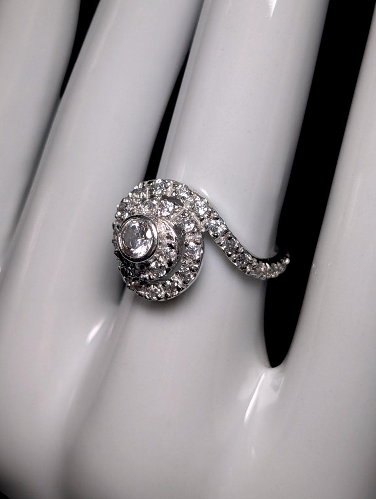Vintage Mid-Century Inspired Simulated Diamond Sterling Silver Spiral Vacation Ring