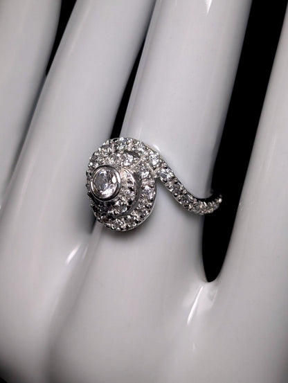 Vintage Mid-Century Inspired Simulated Diamond Sterling Silver Spiral Vacation Ring