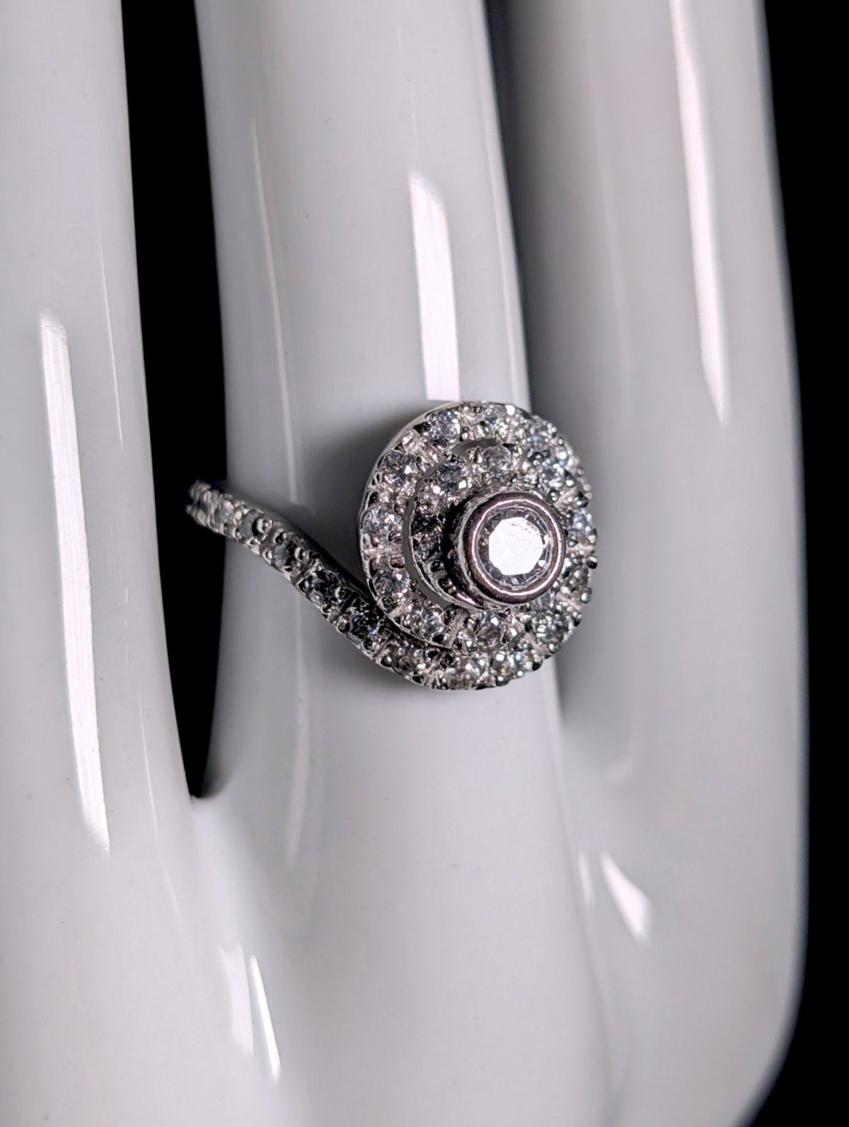 Vintage Mid-Century Inspired Simulated Diamond Sterling Silver Spiral Vacation Ring