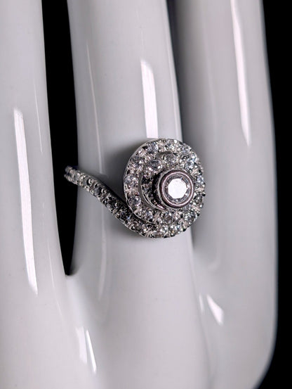 Vintage Mid-Century Inspired Simulated Diamond Sterling Silver Spiral Vacation Ring