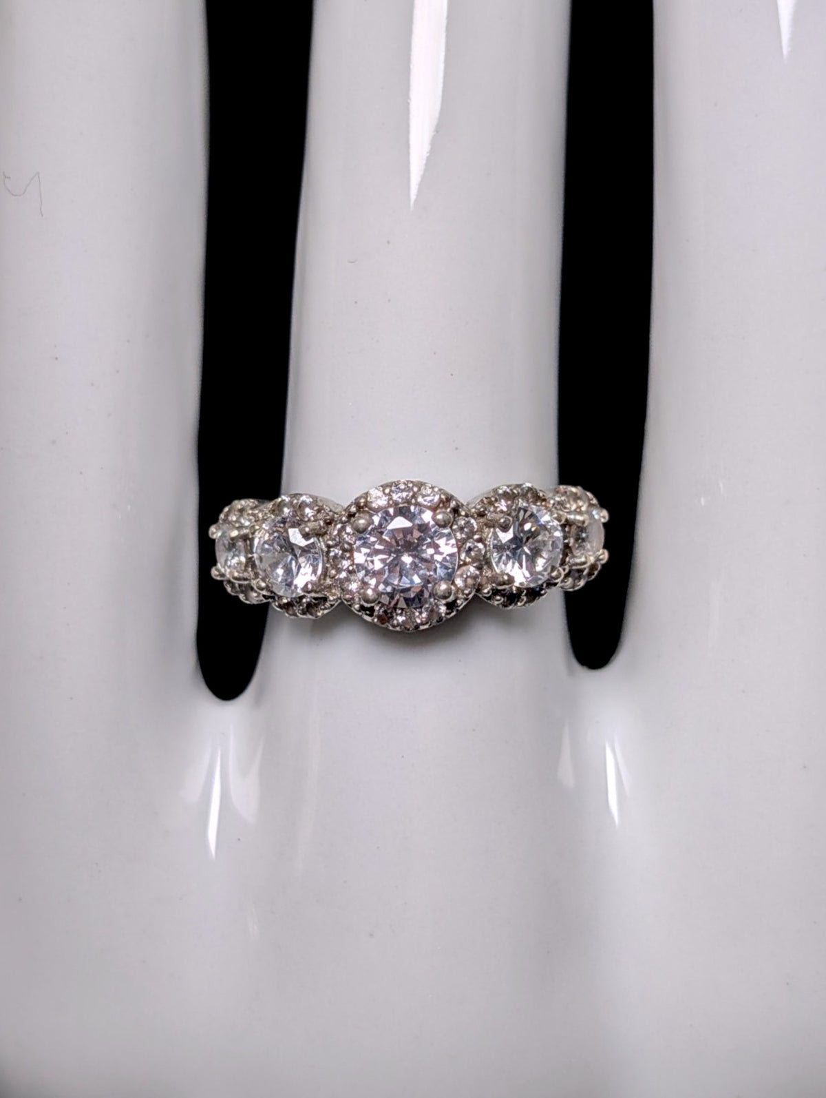 Vintage Round Cut Simulated Diamond Sterling Silver Stackable Vacation Ring