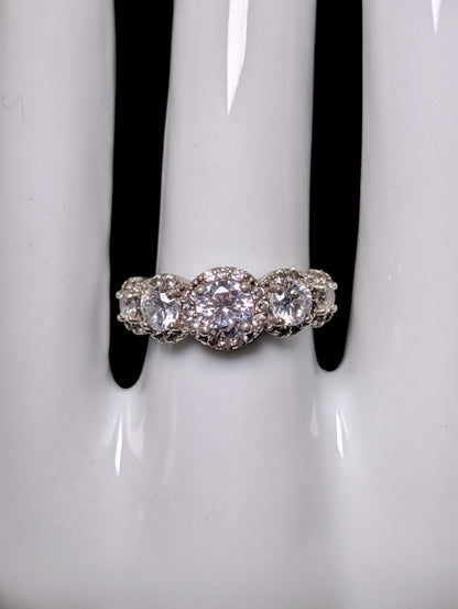 Vintage Round Cut Simulated Diamond Sterling Silver Stackable Vacation Ring