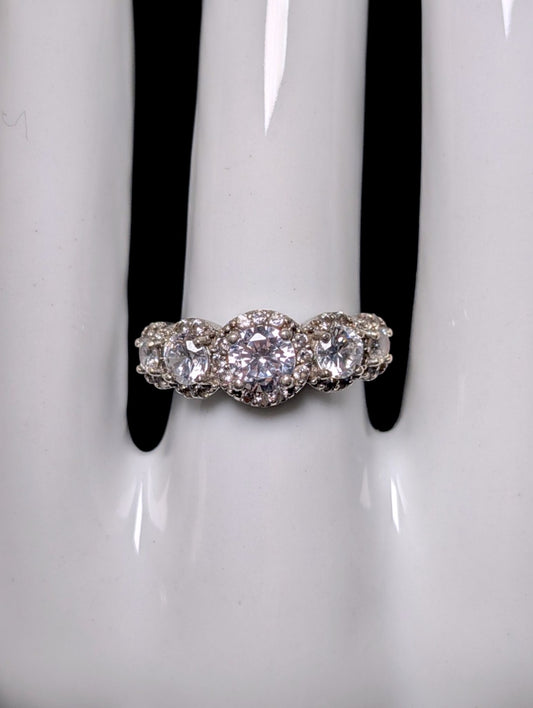 Vintage Round Cut Simulated Diamond Sterling Silver Stackable Vacation Ring