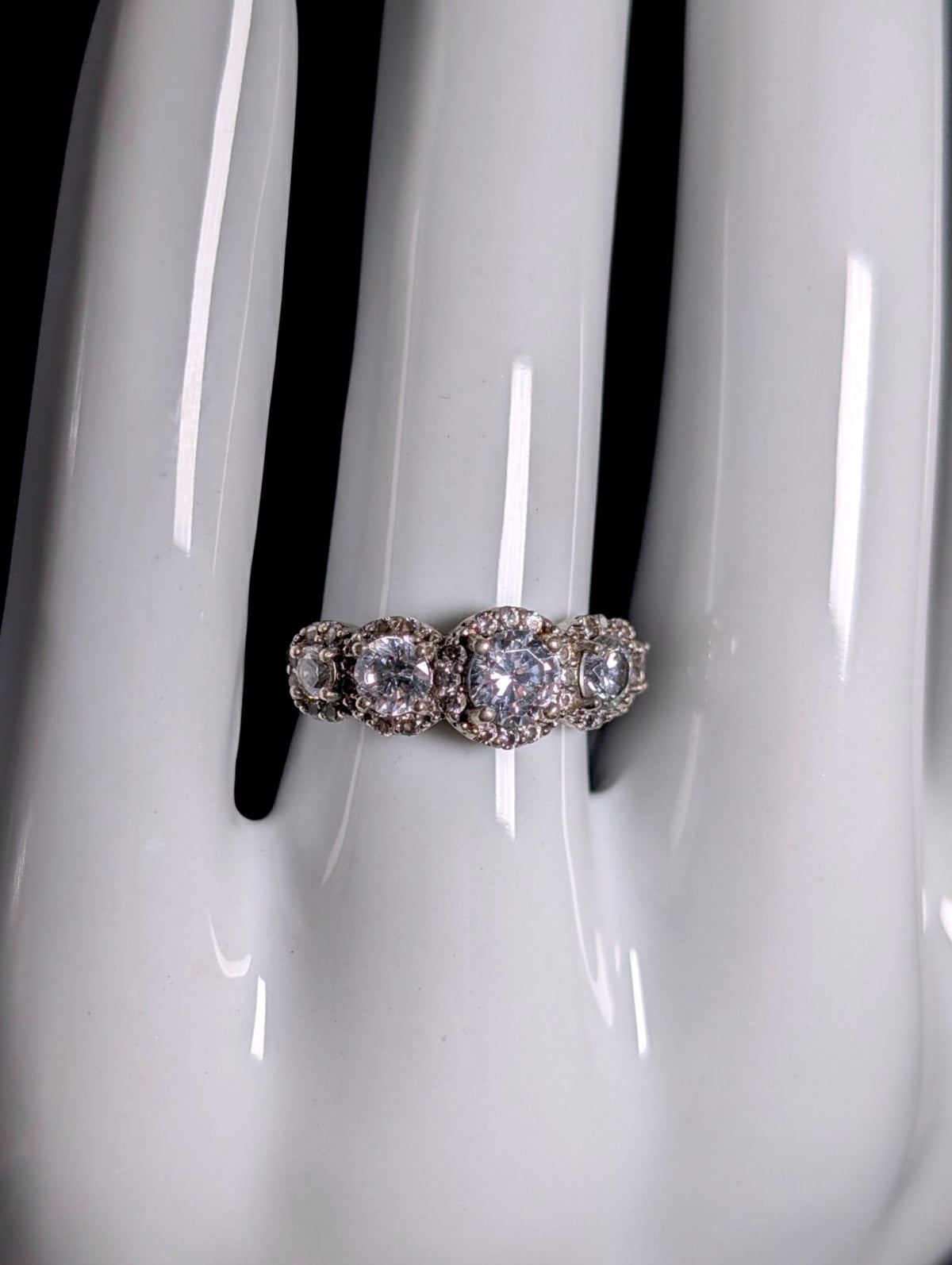 Vintage Round Cut Simulated Diamond Sterling Silver Stackable Vacation Ring
