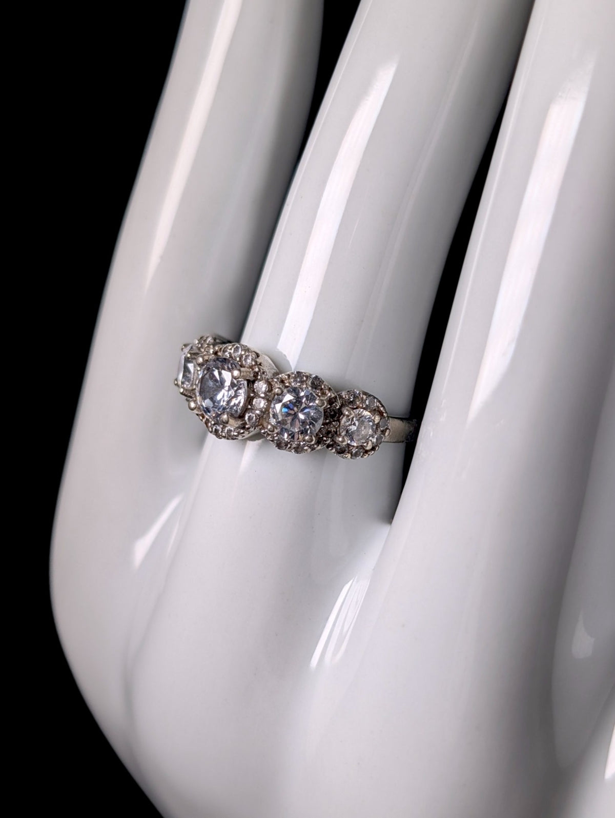 Vintage Round Cut Simulated Diamond Sterling Silver Stackable Vacation Ring