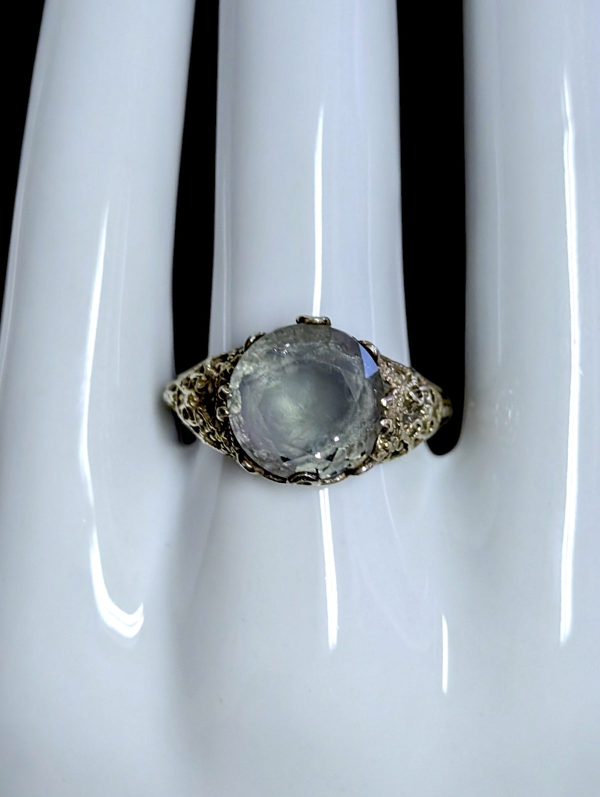 Vintage Art Deco Inspired Samuel Benham Round Cut Alexandrite Glass Antique Gold over Sterling Ring