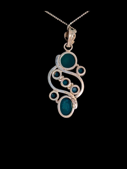 Vintage Cabochon Genuine Green Chrysoprase Pendant and Sterling Silver Chain Necklace