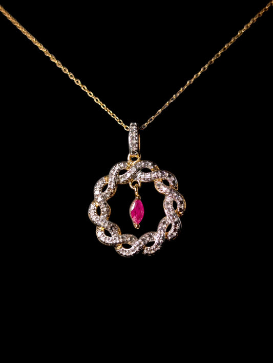 Vintage Marquise Cut Genuine Ruby and Diamond Accent Gold over Sterling Silver Wreath Pendant